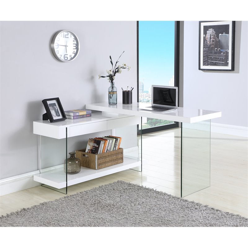 Home Square 2-Piece Set with Rotatable Desk and Bookcase in Clear & White