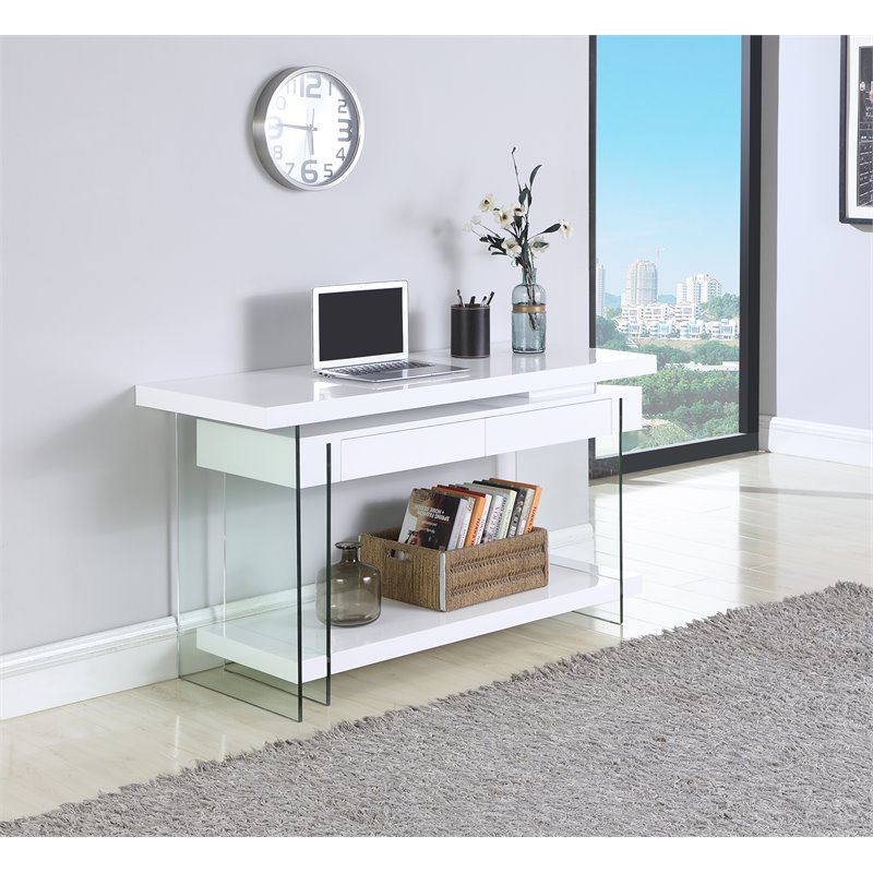 Home Square 2-Piece Set with Rotatable Desk and Bookcase in Clear & White