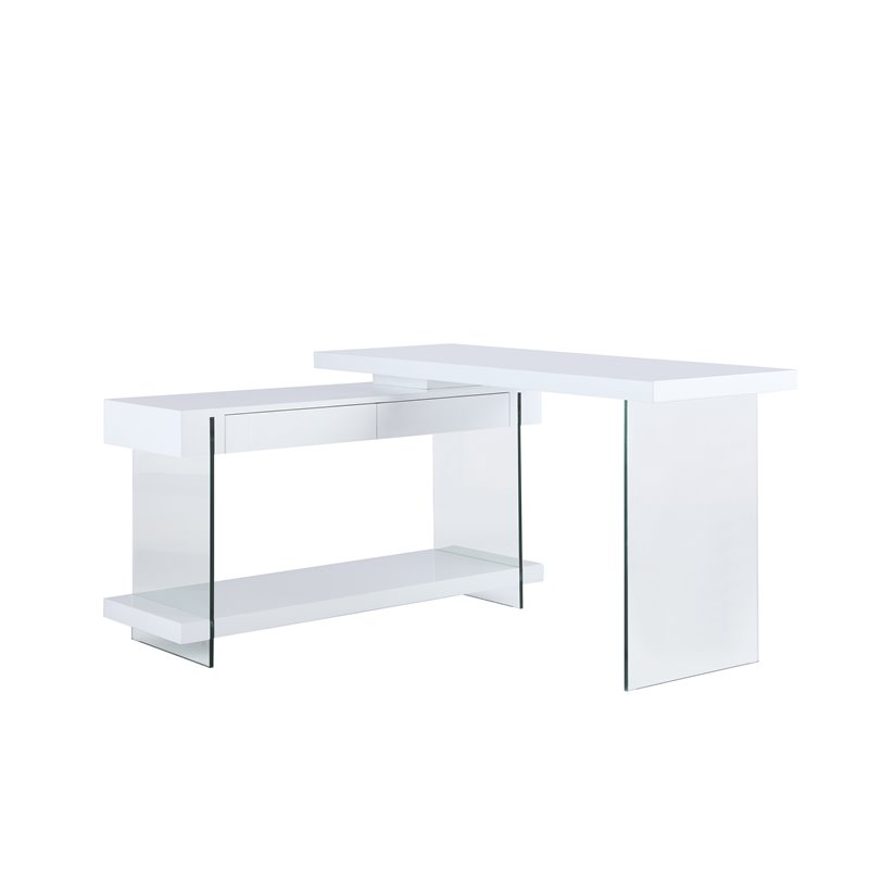 Home Square 2-Piece Set with Rotatable Desk and Bookcase in Clear & White