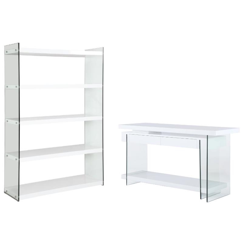 Home Square 2-Piece Set with Rotatable Desk and Bookcase in Clear & White