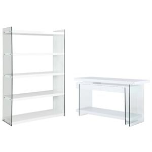 Home Square 2-Piece Set with Rotatable Desk and Bookcase in Clear & White