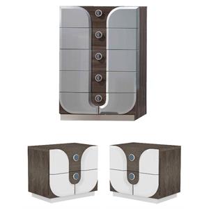 Home Square 3-Piece Set with Wood Chest and 2 Nightstand in White