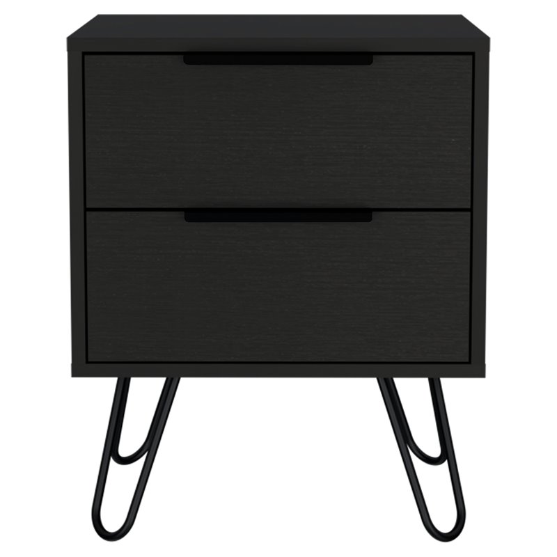 Home Square Modern Metal Bedroom Nightstand with 2-Drawer in Black - Set of 2