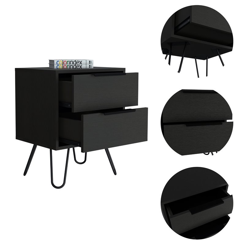 Home Square Modern Metal Bedroom Nightstand with 2-Drawer in Black - Set of 2
