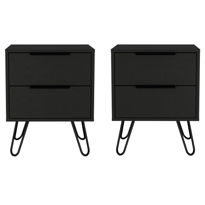 Home Square Modern Metal Bedroom Nightstand with 2-Drawer in Black - Set of 2