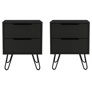 Home Square Modern Metal Bedroom Nightstand with 2-Drawer in Black - Set of 2