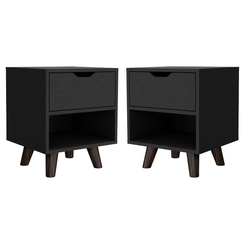 Home Square Engineered Wood Nightstand with 1 Drawer in Black - Set of 2
