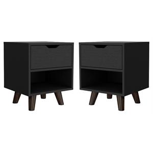 Home Square Engineered Wood Nightstand with 1 Drawer in Black - Set of 2