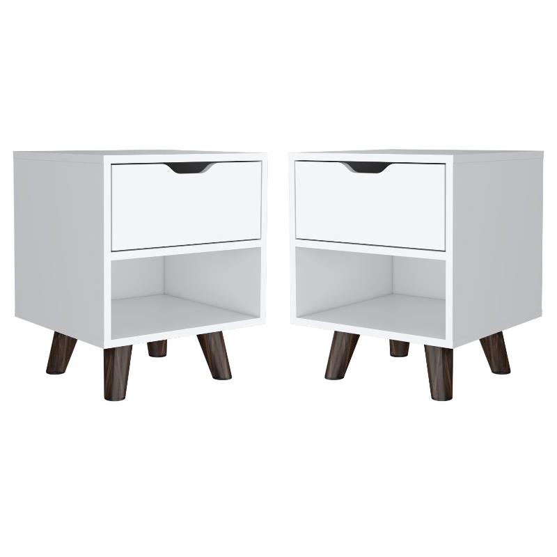 Home Square Engineered Wood Nightstand 1 Drawer in White - Set of 2