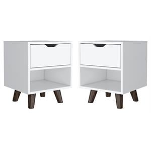 Home Square Engineered Wood Nightstand 1 Drawer in White - Set of 2