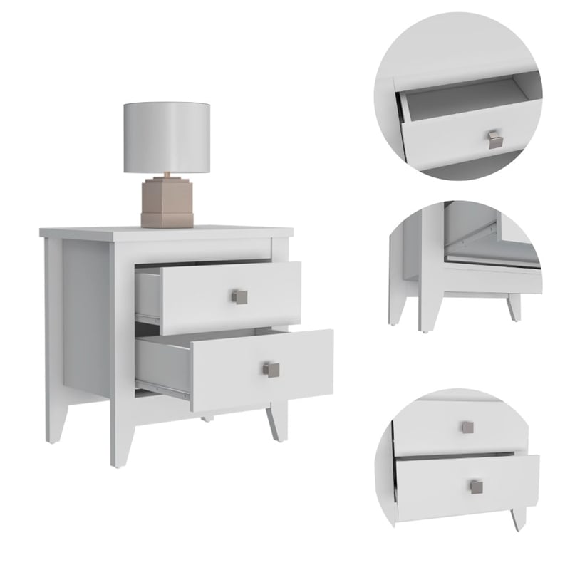 Home Square 2 Shelf Engineered Wood Nightstand in White - Set of 2