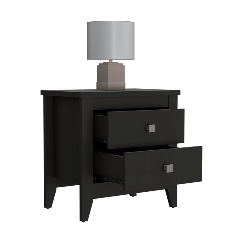 Home Square Breeze 2-Shelf Engineered Wood Nightstand in Black - Set of 2