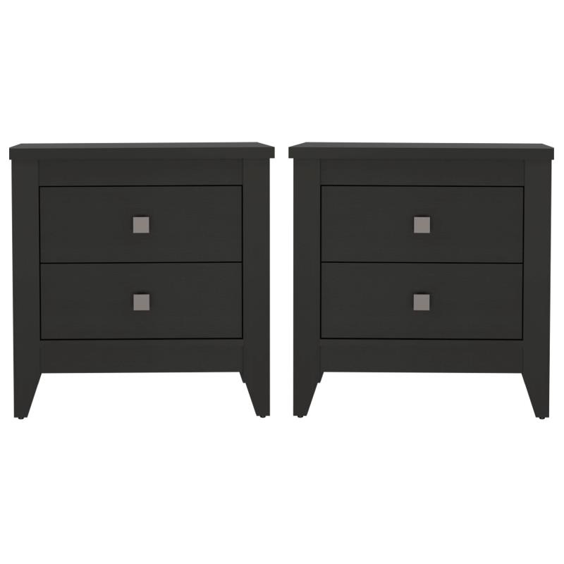 Home Square Breeze 2-Shelf Engineered Wood Nightstand in Black - Set of 2