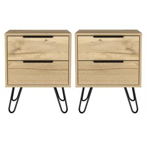 Home Square Modern Metal Nightstand with 2 Drawer in Light Oak - Set of 2