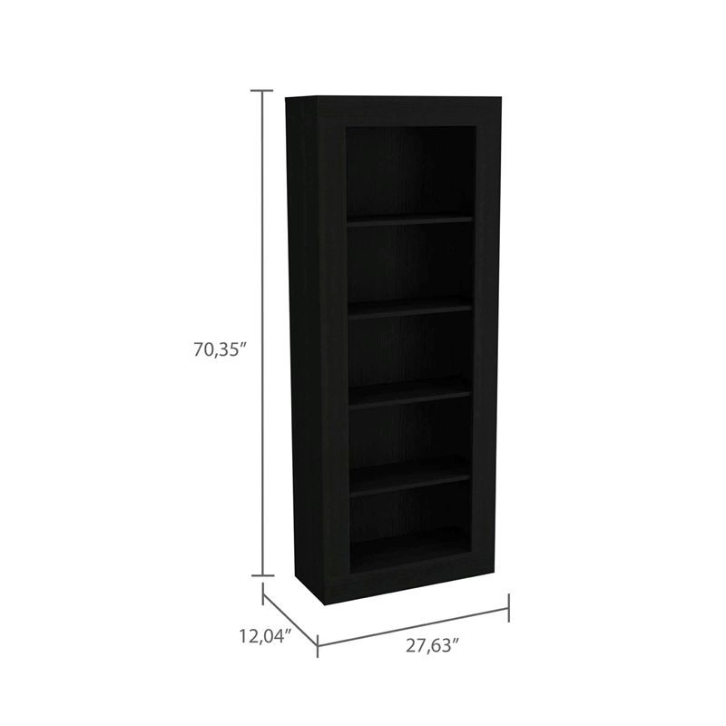 Home Square Engineered Wood Bookcase with Five Shelves in Black - Set of 2