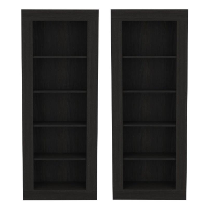 Home Square Engineered Wood Bookcase with Five Shelves in Black - Set of 2