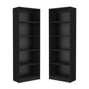 Home Square Engineered Wood 4 Shelves Bookcase in Black - Set of 2