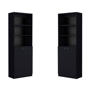 Home Square 2 Door Engineered Wood Bookcase in Black - Set of 2