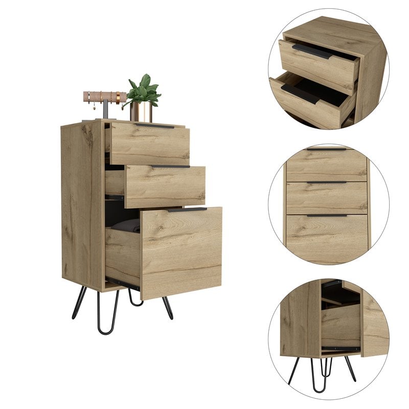 Home Square 3-Piece Set with Metal Dresser and 4 Drawers Dresser and Nightstand