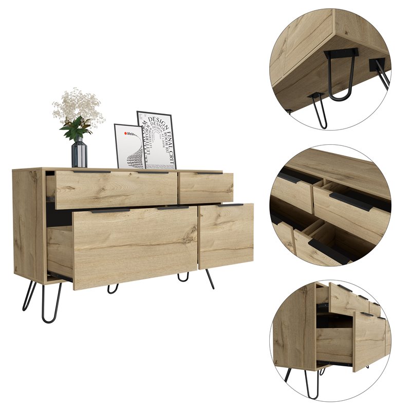 Home Square 3-Piece Set with Metal Dresser and 4 Drawers Dresser and Nightstand