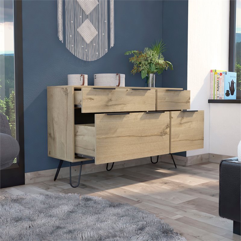 Home Square 3-Piece Set with Metal Dresser and 4 Drawers Dresser and Nightstand