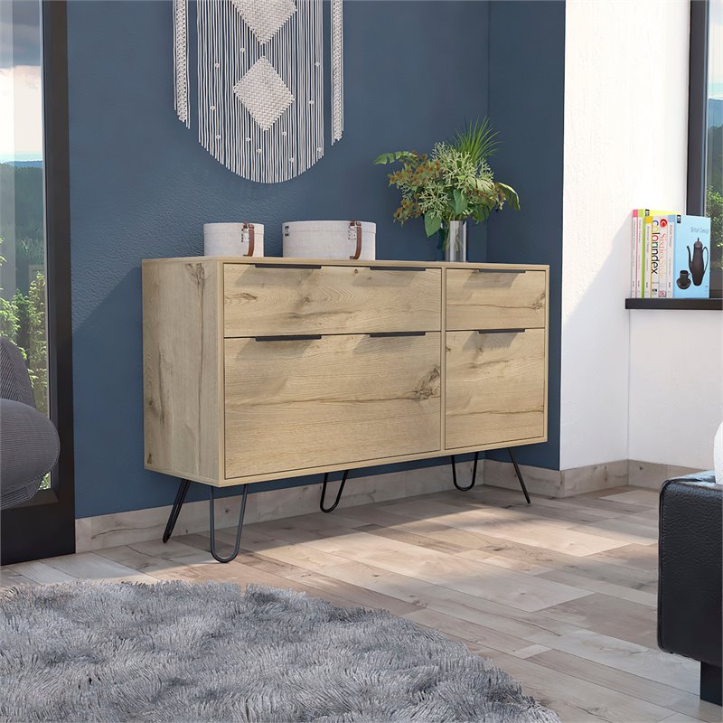 Home Square 3-Piece Set with Metal Dresser and 4 Drawers Dresser and Nightstand