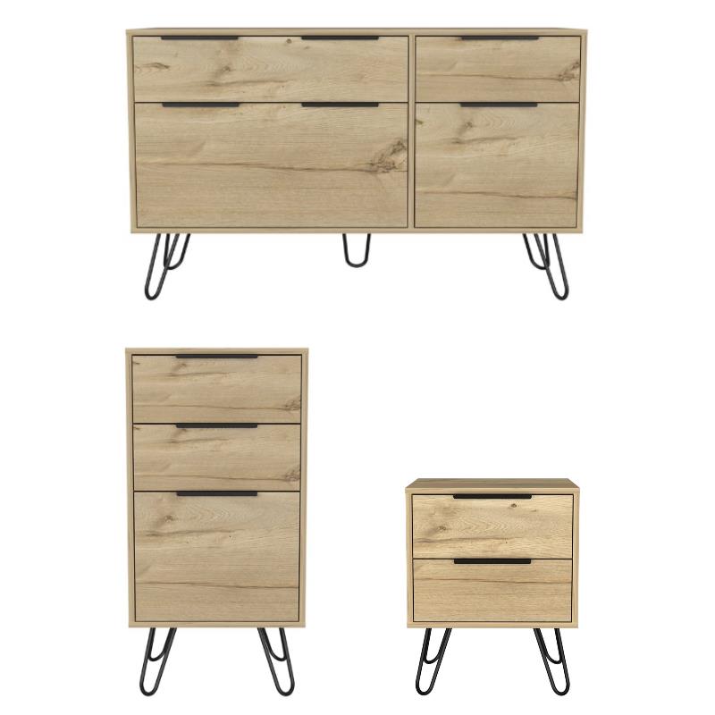 Home Square 3-Piece Set with Metal Dresser and 4 Drawers Dresser and Nightstand