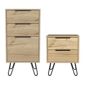 Home Square 2-Piece Set with 3 Drawers Dresser and Nightstand in Light Oak