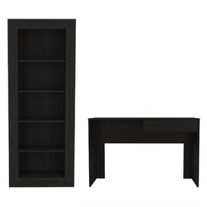Home Square 2-Piece Set with Writing Desk and Five Shelves Bookcase in Black