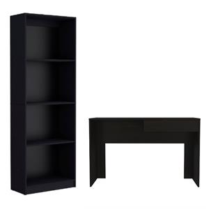 Home Square 2-Piece Set with Engineered Wood Writing Desk & Bookcase in Black