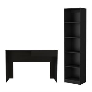 Home Square 2-Piece Set with Wood Computer Desk & Slim Bookcase in Black