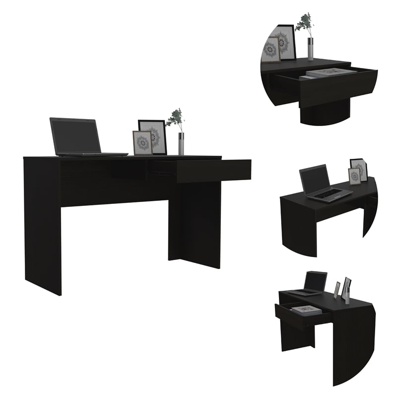 Home Square 2-Piece Set with Writing Desk and 4 Shelves Bookcase in Black