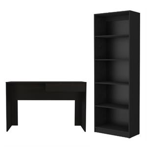 Home Square 2-Piece Set with Writing Desk and 4 Shelves Bookcase in Black
