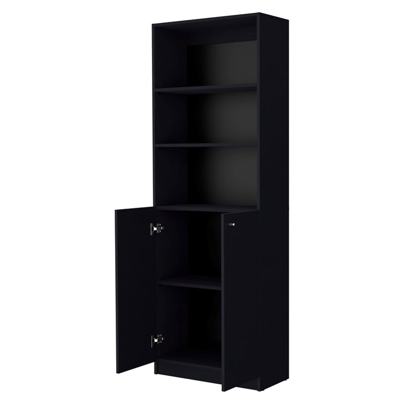 Home Square 2-Piece Set with Writing Desk and 2 Door Bookcase in Black