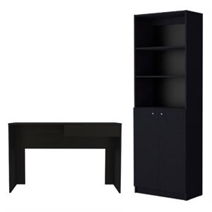 Home Square 2-Piece Set with Writing Desk and 2 Door Bookcase in Black