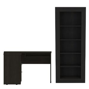 Home Square 2-Piece Set with L-Shaped Desk and 5 Shelves Bookcase in Black