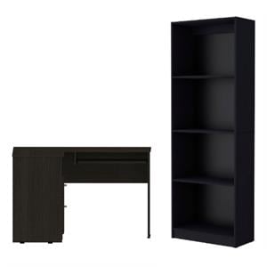 Home Square 2-Piece Set with L-Shaped Wood Desk and Bookcase in Black