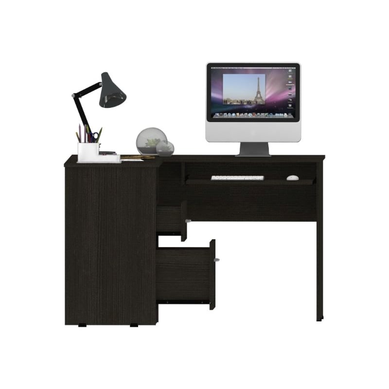 Home Square 2-Piece Set with L-Shaped Desk and Slim Bookcase in Black