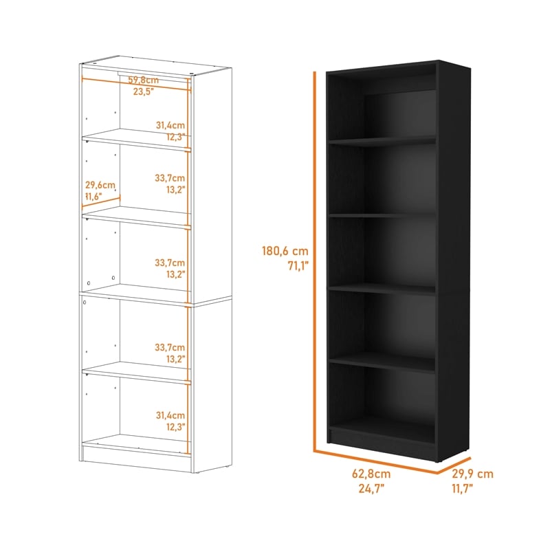 Home Square 2-Piece Set with L-Shaped Desk and 4 Shelves Bookcase in Black