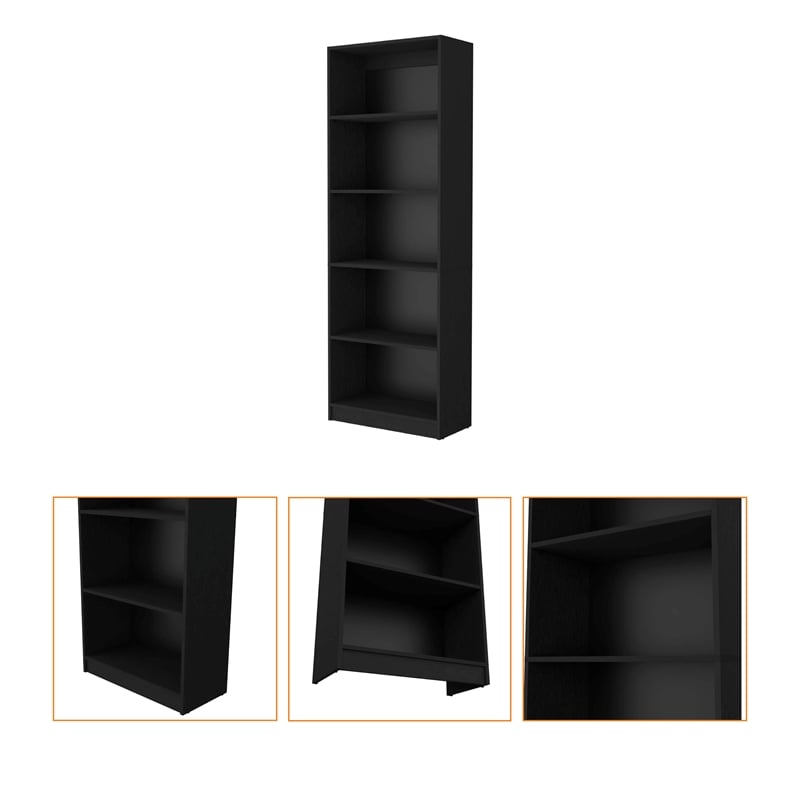 Home Square 2-Piece Set with L-Shaped Desk and 4 Shelves Bookcase in Black