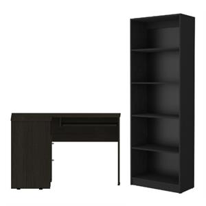 Home Square 2-Piece Set with L-Shaped Desk and 4 Shelves Bookcase in Black