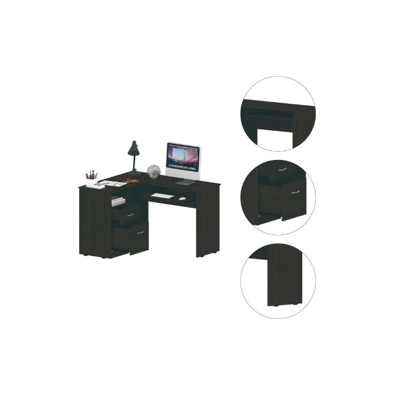 Home Square 2-Piece Set with L-Shaped Desk and 2 Door Bookcase in Black