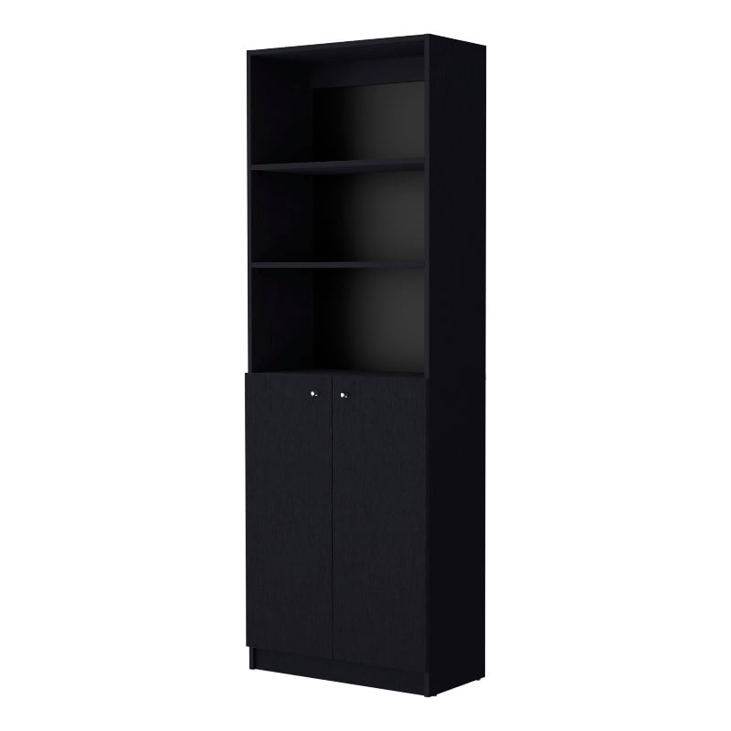 Home Square 2-Piece Set with L-Shaped Desk and 2 Door Bookcase in Black