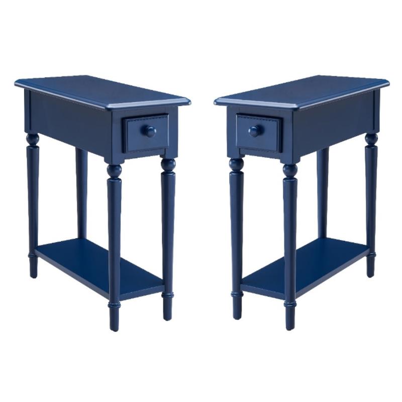 Home Square 2 Piece Coastal Narrow End Table with Drawer Set in Navy Blue