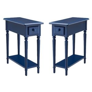 Home Square 2 Piece Coastal Narrow End Table with Drawer Set in Navy Blue