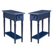 Home Square 2 Piece Coastal Narrow End Table with Drawer Set in Navy Blue