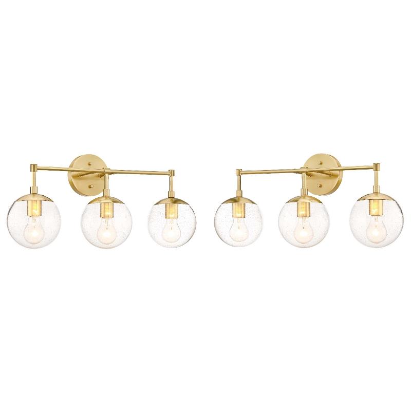 Home Square 3 Light Glass Vanity Light in Satin Gold - Set of 2