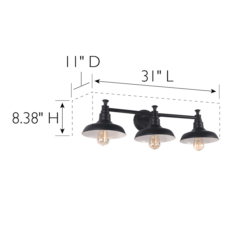 Home Square 3 Light Stainless Steel Vanity Light in Matte Black - Set of 2
