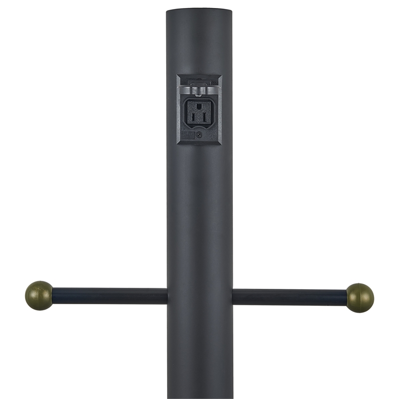 Home Square Stainless Steel Lamp Post with Outlet in Black - Set of 2