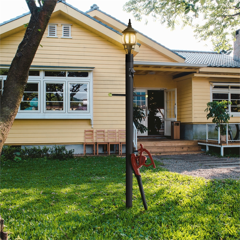 Home Square Stainless Steel Lamp Post with Outlet in Black - Set of 2